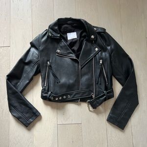 Bershka Black Faux Leather Jacket with Asymmetrical Zipper